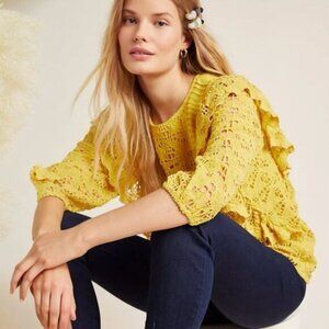 ANTHROPOLOGIE x Maeve Clementine Eyelet Ruffle Blouse In Golden Yellow